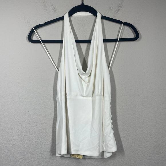 Carmen Marc Valvo 6 Halter Neck Cami Top Side Buttons White Rayon Sleeveless - Picture 2 of 10